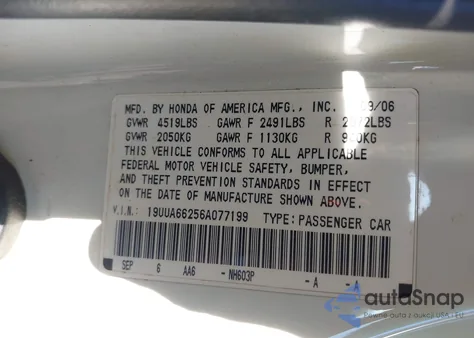 2006 Acura Tl z USA, uszkodzony, nr VIN 19UUA66256A077199